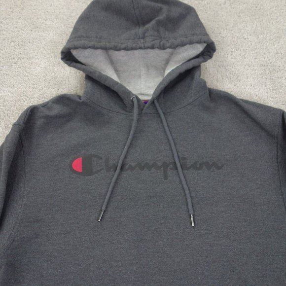 Champion Hoodie Mens Medium Grey Long Sleeve Drawstring Pullover Fleece Logo - Picture 2 of 9